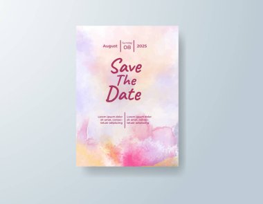 Soyut suluboya arkaplan içeren düğün davetiyesi