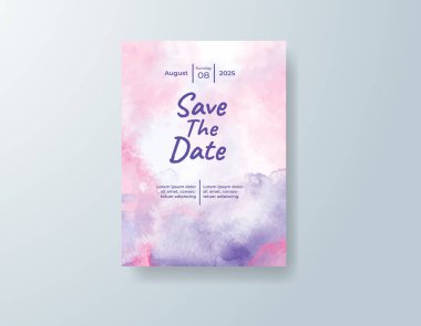 Soyut suluboya arkaplan içeren düğün davetiyesi