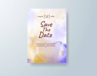 Soyut suluboya arkaplan içeren düğün davetiyesi