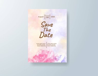 Soyut suluboya arkaplan içeren düğün davetiyesi