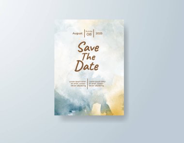 Soyut suluboya arkaplan içeren düğün davetiyesi