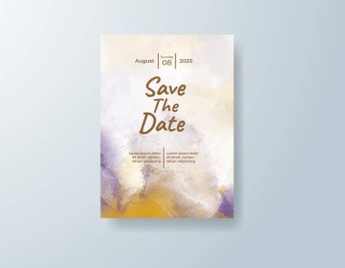 Soyut suluboya arkaplan içeren düğün davetiyesi