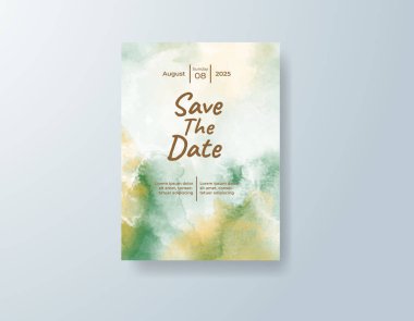 Soyut suluboya arkaplan içeren düğün davetiyesi