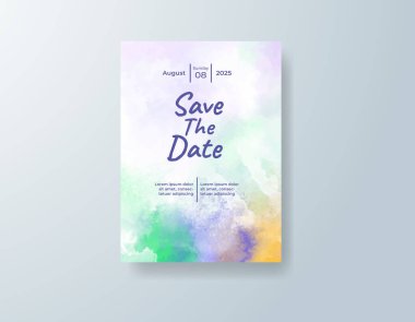 Soyut suluboya arkaplan içeren düğün davetiyesi