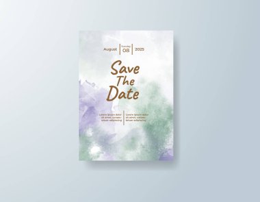 Soyut suluboya arkaplan içeren düğün davetiyesi