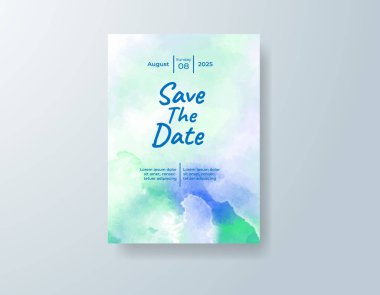 Soyut suluboya arkaplan içeren düğün davetiyesi