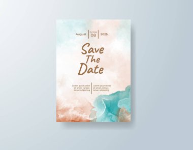 Soyut suluboya arkaplan içeren düğün davetiyesi