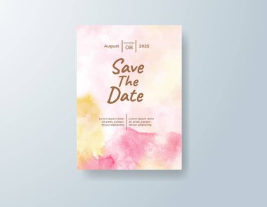 Soyut suluboya arkaplan içeren düğün davetiyesi