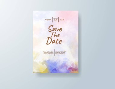 Soyut suluboya arkaplan içeren düğün davetiyesi