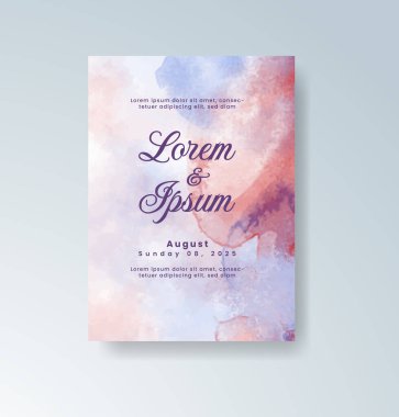 Soyut suluboya arkaplan içeren düğün davetiyesi