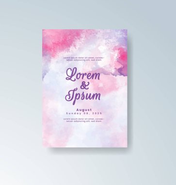 Soyut suluboya arkaplan içeren düğün davetiyesi