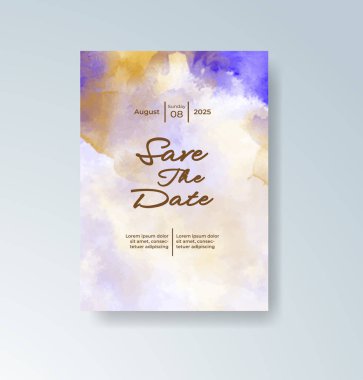 Soyut suluboya arkaplan içeren düğün davetiyesi