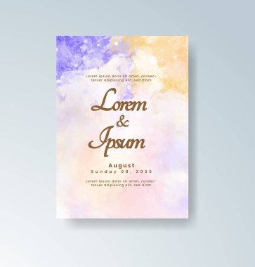 Soyut suluboya arkaplan içeren düğün davetiyesi
