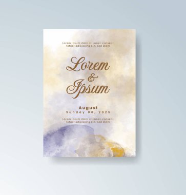 Soyut suluboya arkaplan içeren düğün davetiyesi