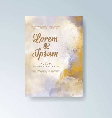Soyut suluboya arkaplan içeren düğün davetiyesi
