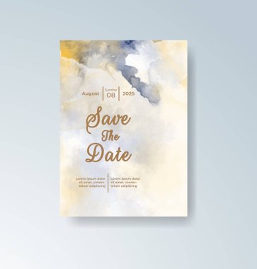 Soyut suluboya arkaplan içeren düğün davetiyesi