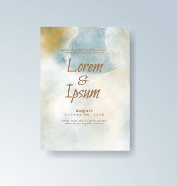 Soyut suluboya arkaplan içeren düğün davetiyesi