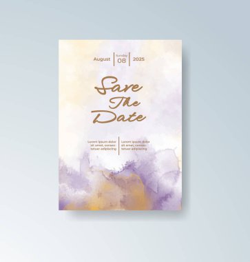 Soyut suluboya arkaplan içeren düğün davetiyesi