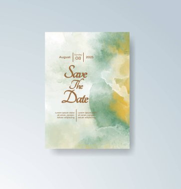 Soyut suluboya arkaplan içeren düğün davetiyesi