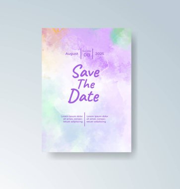 Soyut suluboya arkaplan içeren düğün davetiyesi