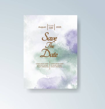 Soyut suluboya arkaplan içeren düğün davetiyesi