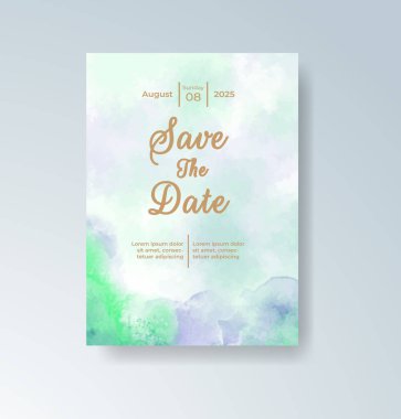 Soyut suluboya arkaplan içeren düğün davetiyesi