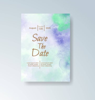 Soyut suluboya arkaplan içeren düğün davetiyesi