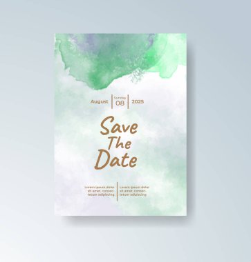 Soyut suluboya arkaplan içeren düğün davetiyesi