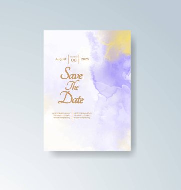 Soyut suluboya arkaplan içeren düğün davetiyesi