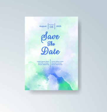 Soyut suluboya arkaplan içeren düğün davetiyesi