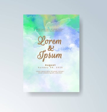 Soyut suluboya arkaplan içeren düğün davetiyesi