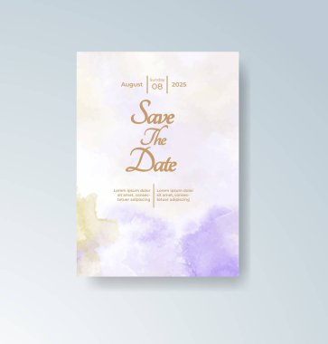 Soyut suluboya arkaplan içeren düğün davetiyesi