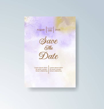 Soyut suluboya arkaplan içeren düğün davetiyesi