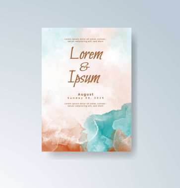 Soyut suluboya arkaplan içeren düğün davetiyesi