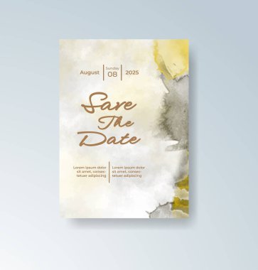 Soyut suluboya arkaplan içeren düğün davetiyesi