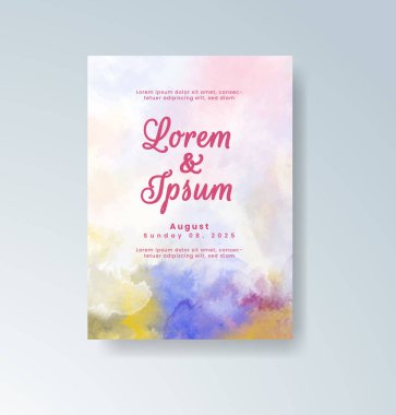 Soyut suluboya arkaplan içeren düğün davetiyesi