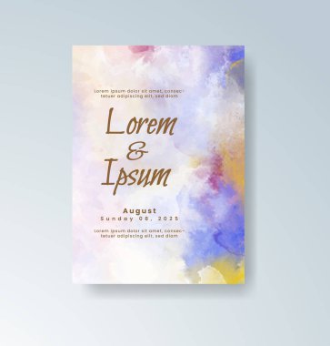 Soyut suluboya arkaplan içeren düğün davetiyesi