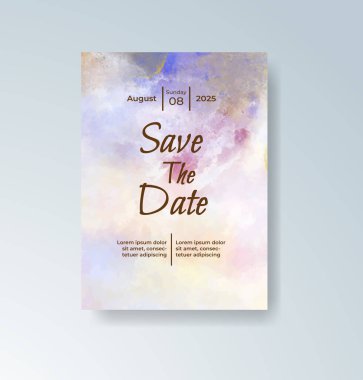 Soyut suluboya arkaplan içeren düğün davetiyesi