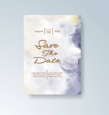 Soyut suluboya arkaplan içeren düğün davetiyesi