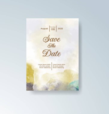 Soyut suluboya arkaplan içeren düğün davetiyesi