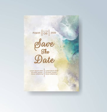 Soyut suluboya arkaplan içeren düğün davetiyesi