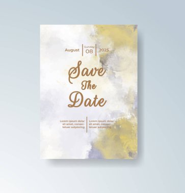 Soyut suluboya arkaplan içeren düğün davetiyesi