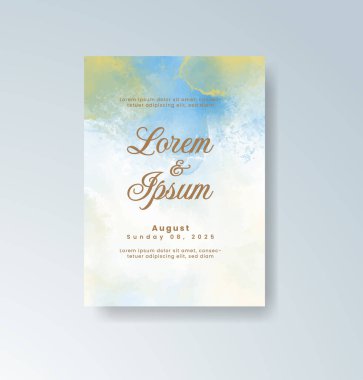 Soyut suluboya arkaplan içeren düğün davetiyesi