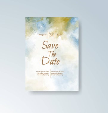 Soyut suluboya arkaplan içeren düğün davetiyesi