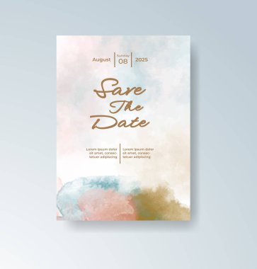 Soyut suluboya arkaplan içeren düğün davetiyesi