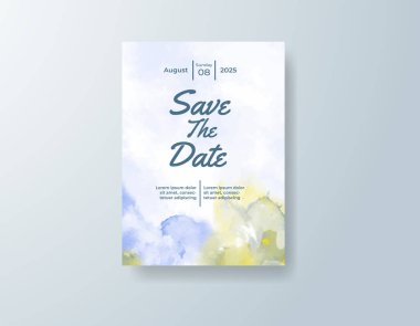 Soyut suluboya arkaplan içeren düğün davetiyesi