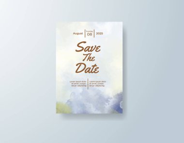 Soyut suluboya arkaplan içeren düğün davetiyesi