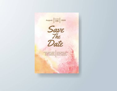 Soyut suluboya arkaplan içeren düğün davetiyesi