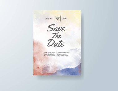 Soyut suluboya arkaplan içeren düğün davetiyesi