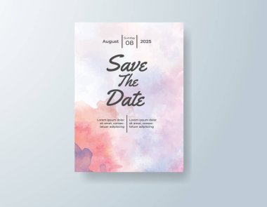 Soyut suluboya arkaplan içeren düğün davetiyesi